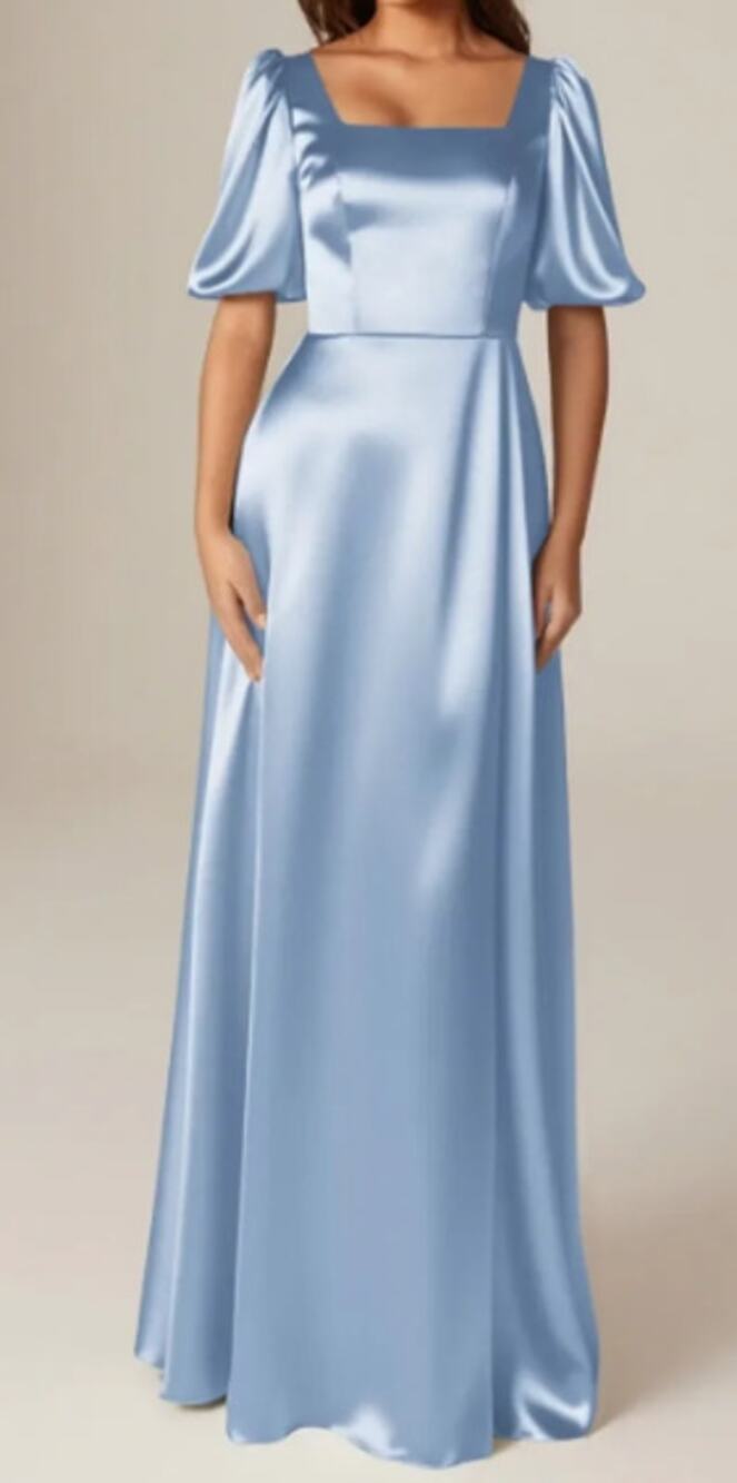 AW BRIDAL sz 8 M Baby Blue Etta Satin crystal Formal gala Maxi Dress New B56